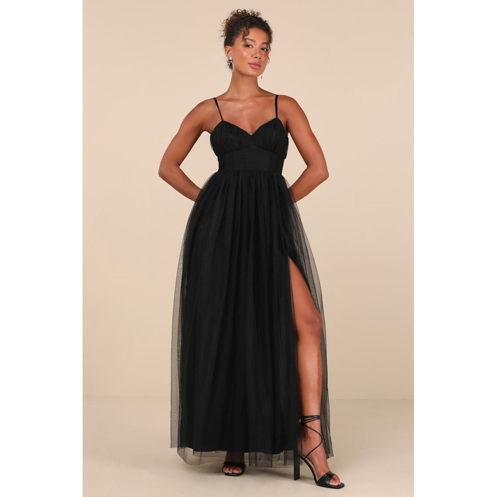NWT Lulus Convincingly Graceful Black Tulle Sleeveless Maxi Dress Formal Medium